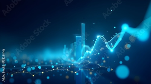 Abstract financial data chart with glowing digital lines, futuristic stock market analytics background, big data visualization, blockchain economy, business growth and technology concept