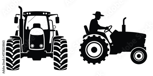 Collection of farming tractors vector illustration in black and white silhouette design