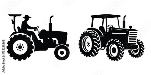 Black tractor silhouette vector design for rural agriculture, machinery, and farming concept