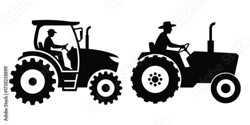 Tractor vehicle vector icon collection for farming, agriculture, and countryside industry