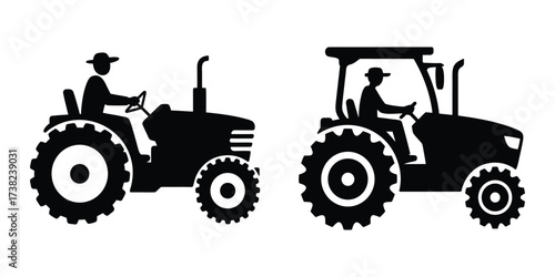 Vector illustration of farm tractor silhouette icon for agriculture and farming equipment design