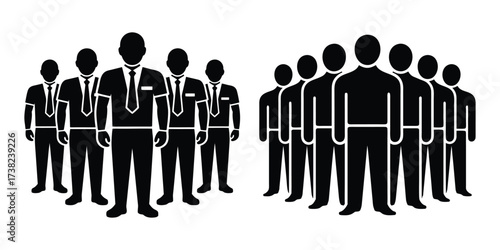 Group of construction site workers in protective vests and helmets vector illustration for industry design