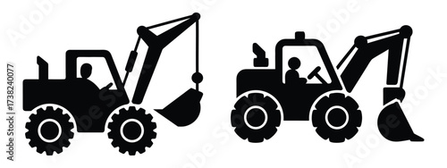Heavy equipment vector illustration featuring tractors, loaders, and diggers for industrial work