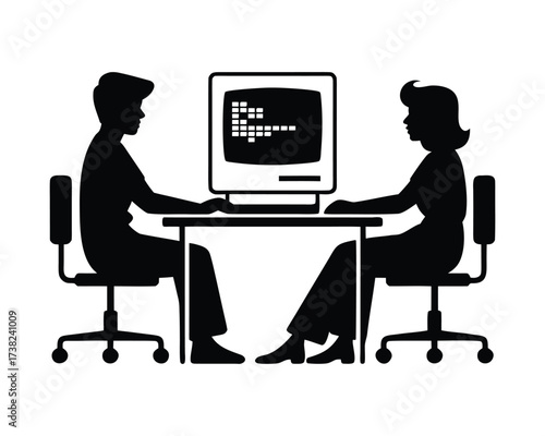 Teamwork and Brainstorming Silhouette with Graphs and Charts in Office