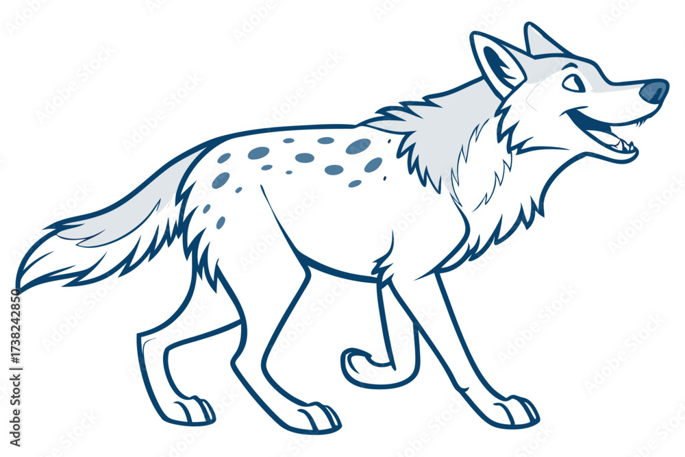 Obraz premium Cartoon Wolf Walking with Spots, Design on White Background, Outline Style