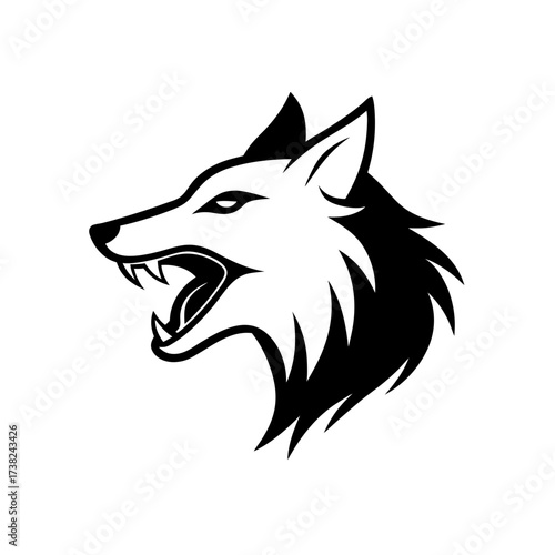 Illustration of a snarling wolf head design on transparent background silhouette