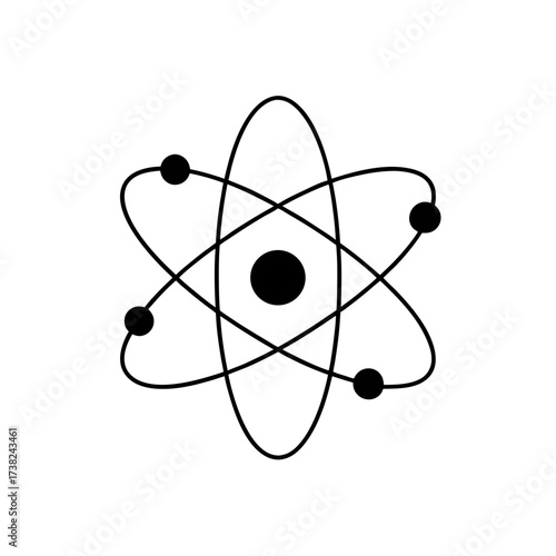 Atom model with electrons and nucleus icon on transparent background silhouette