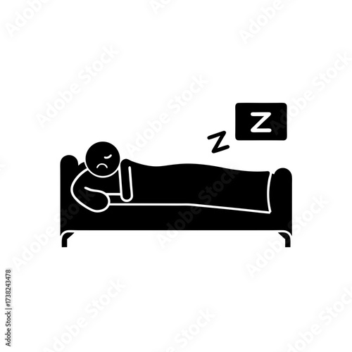 Person sleeping in bed with zzz symbols on transparent background silhouette