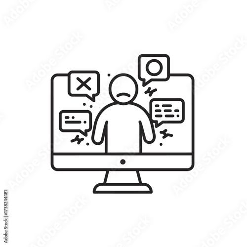Vector Illustration of Online Bullying and Cyber Harassment Concept with Unhappy Person and Message Boxes in Minimalist Style