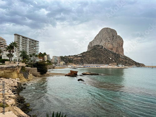 A city by the sea, near a high cliff. Seashore. Photo