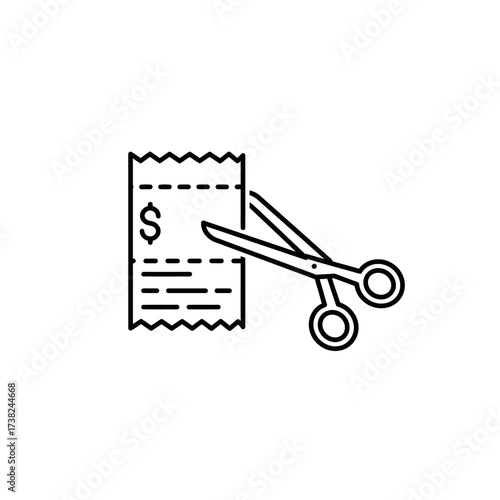 Line Vector Icon Illustration featuring Receipt and Scissors in Minimalist Style