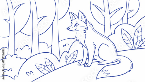 Illustration of a Fox Sitting in a Forest Clearing, Nature Scene, Vector Art, Calm Environment