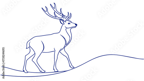 Alert Stag Walking in Forest Landscape - Vector Illustration of Nature Scene