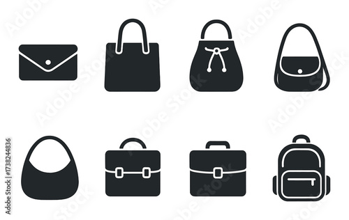 Collection of various bag icons on gradient background