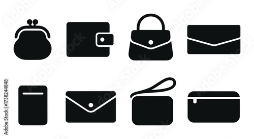 Silhouette icons of fashionable handbags and wallets on brown background