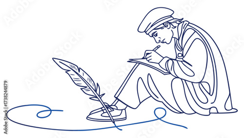 Creative Writing Event, Artist with Quill, Minimalist Design, Vector Art, Calm Environment, Profile View, Artistic Expression