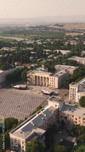 Aerial view of Rustavi city center. Vertical video