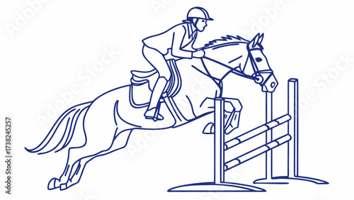 Horse Jumping Competition in Blue Minimalist Style Illustration