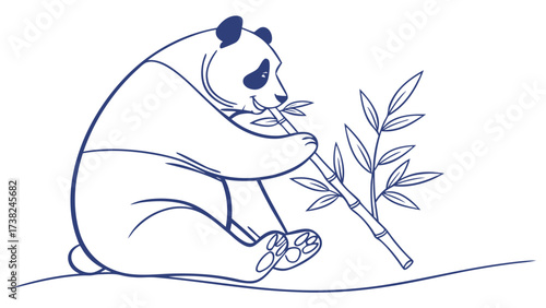 Panda Playing Bamboo Flute, Cute Animal Illustration, Simple Style, Minimalist Drawing, Tranquil Environment