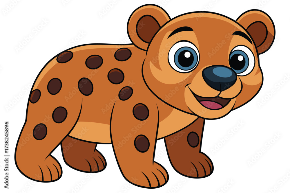 Fototapeta premium Cheerful Cartoon Hyena with Spotted Fur on White Background