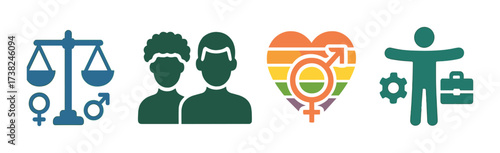 Gender equality lgbtq+ rights symbol heart icons on gradient background