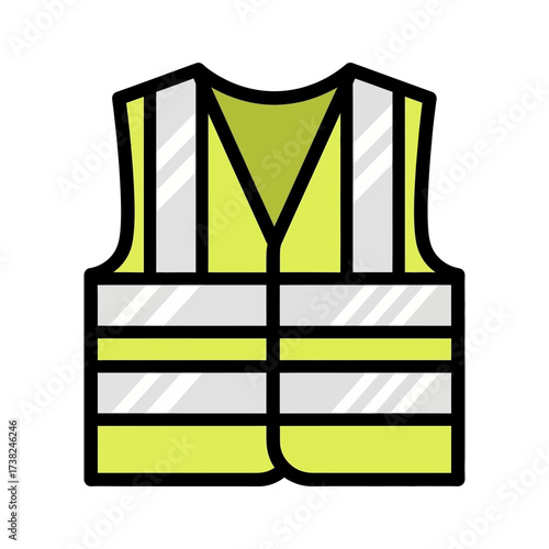 Yellow high-visibility safety vest vector icon, representing essential protective workwear for construction, industrial sites, and roadside safety, ensuring worker visibility and security