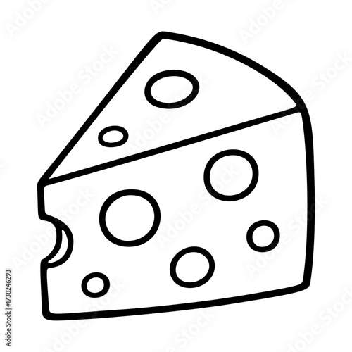 Cheese outline icon. Doodle style. Hand drawn black and white isolated icon. Coloring page, art therapy, line art, logotype. Vector illustration