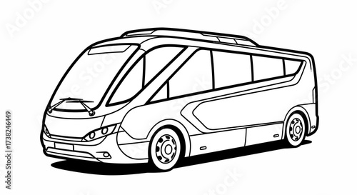 Detailed Line Art Illustration of a Modern Passenger Bus for Transportation and Travel