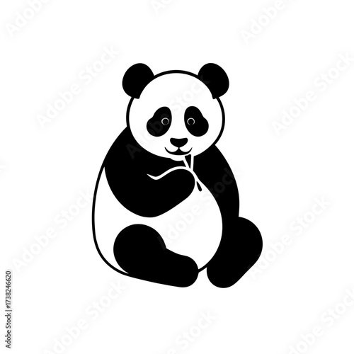 A panda sitting and holding bamboo stick on transparent background silhouette