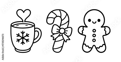 Traditional Christmas food sweets Doodle style. Hand drawn black and white isolated icon. Coloring page, art therapy, line art, logotype. Vector illustration
