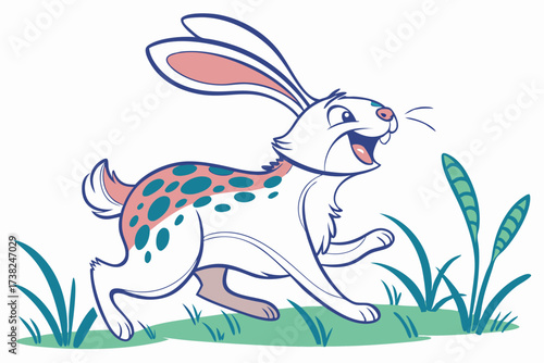 Cheerful Hare Running Happily In Nature With White Background