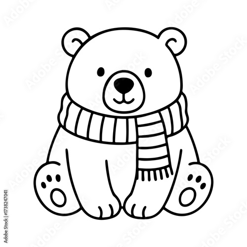 Cute polar bear Doodle style. Hand drawn black and white isolated icon. Coloring page, art therapy, line art, logotype. Vector illustration
