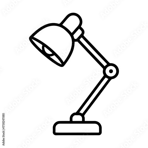 Desk lamp outline, Study lamp icon. Doodle style. Hand drawn black and white isolated icon. Coloring page, art therapy, line art, logotype. Vector illustration
