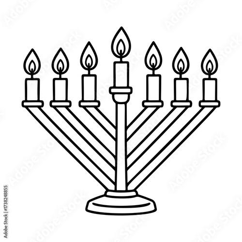 Hanukkah Menorah Doodle style. Hand drawn black and white isolated icon. Coloring page, art therapy, line art, logotype. Vector illustration