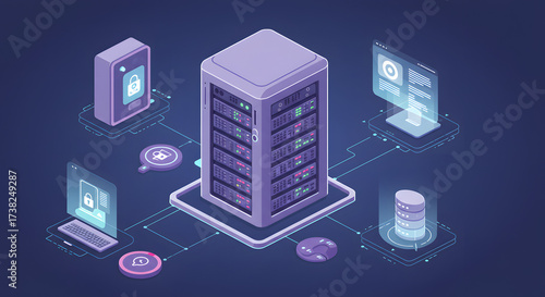 Isometric illustration of network data server