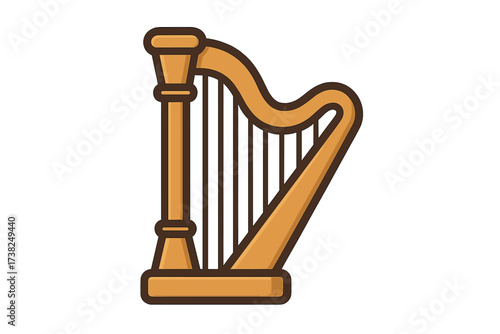Harp icon vector illustration. Classical music string instrument symbol. Simple flat cartoon design for logo or app. Ancient Greek, Roman or Celtic musical element. Elegant melody.
