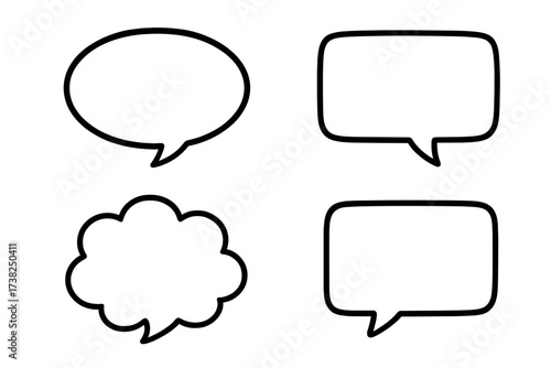 Simple speech bubble icons set with different shapes for communication, dialogue, conversation, chat, message, thought clouds, and text frames for digital and print design