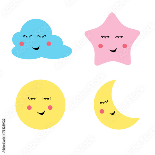 Cute Cloud, Star and Moon Illustration
