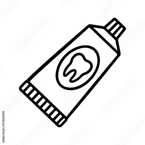 Toothpaste tube icon. Doodle style. Hand drawn black and white isolated icon. Coloring page, art therapy, line art, logotype. Vector illustration
