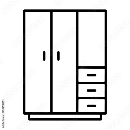 Wardrobe Doodle style. Hand drawn black and white isolated icon. Coloring page, art therapy, line art, logotype. Vector illustration