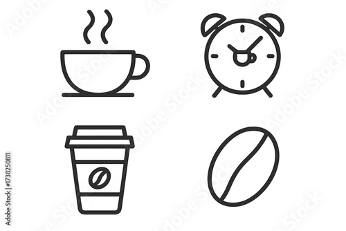 Minimalistic linear coffee cup icon for web design, apps, banners, social media, and cards. Simple vector illustration with transparent background. Coffee time concept.