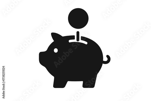 Piggy bank with coin vector icon. Money saving, deposit and investment concept. Financial safety, banking, and budget illustration. Economy and personal finance symbol.