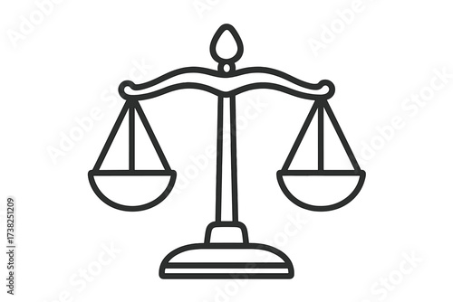 Scales of justice icon. Symbol of law and the legal system. Concept of balance, equality, fairness, and truth. Court, judgment, and decision-making vector illustration.