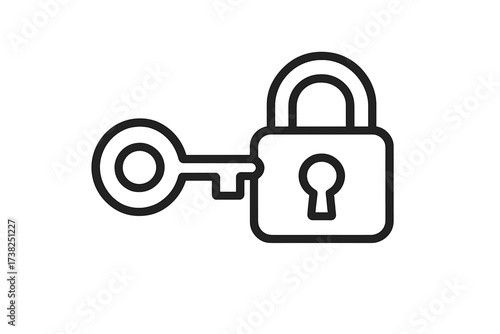 Minimalistic Key and Lock Icon Vector, Simple Security Pictogram for Web Design, Apps, Banners, Social Media, Cards, Transparent Cartoon Illustration, Digital Safety Symbol