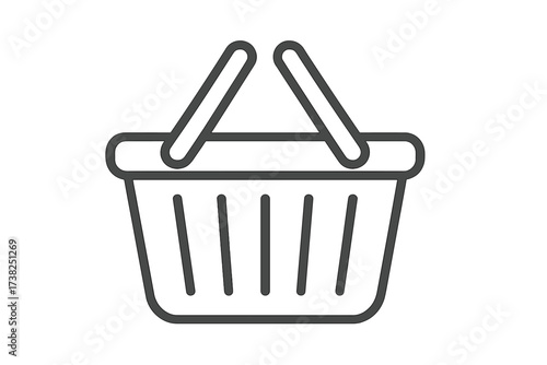 Shopping basket icon for e-commerce. Line art vector illustration for online store, retail, and web design. Minimalist cart symbol for purchase, order, and add to cart button.