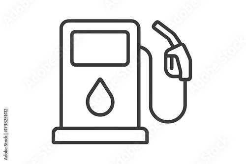 Gas station pump icon. Fuel dispenser with nozzle. Petrol, diesel, gasoline symbol. Refueling car concept. Energy and power. Vector line art illustration for transport industry.