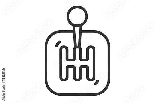 Gear shifter icon. Manual transmission symbol for car. Vector line art illustration of a vehicle gearbox lever. Automobile speed control concept. Stick shift graphic element.