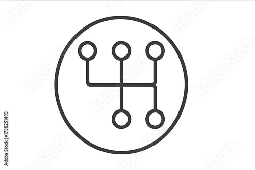 Gear shift icon. Manual transmission symbol. Car gearbox lever position sign. Stick shift pictogram. Automotive part for vehicle speed control. Linear vector illustration.