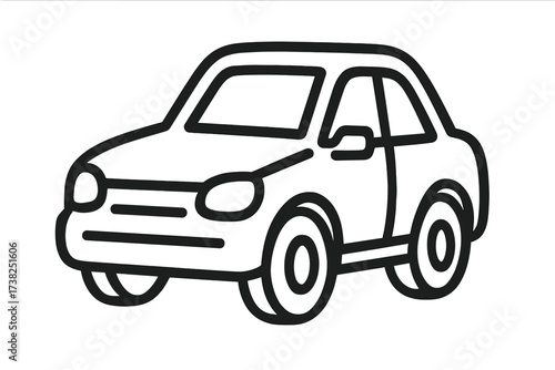 Car icon, simple line art vector illustration. Automobile symbol for transportation service. Outline drawing of a generic sedan vehicle. Minimalist black and white auto graphic.