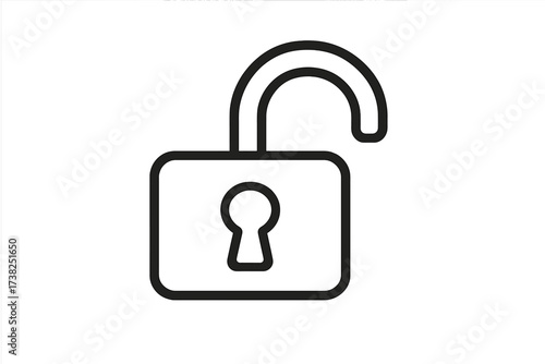 Unlock icon vector. Open lock line symbol. Security, safety and access concept. Privacy, protection pictogram. Simple keyhole graphic element for web design. Unlocked shape.